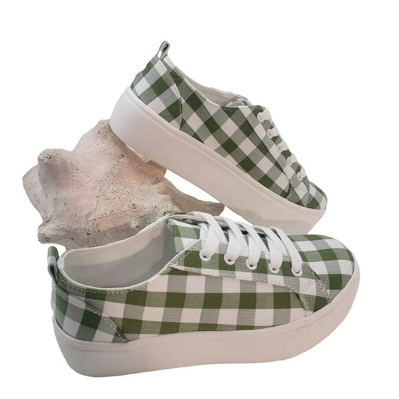 BUY ONE GET ONE FREE Soda Petal Lace up Platform Fashion Sneaker Khaki Gingham - Picture 3 of 7